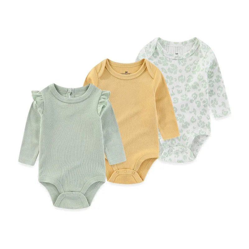 3 Unds. Body Bebé Niño Niña con Diseños o Colores Manga Larga 100% Algodón