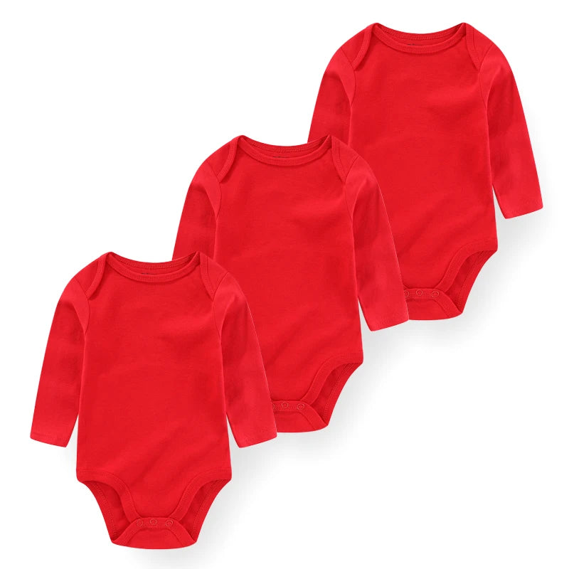 3 Unds. Body Bebé Niño Niña con Diseños o Colores Manga Larga 100% Algodón