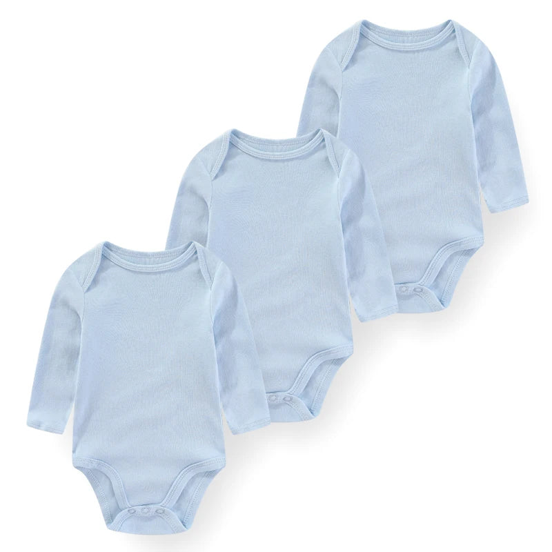 3 Unds. Body Bebé Niño Niña con Diseños o Colores Manga Larga 100% Algodón