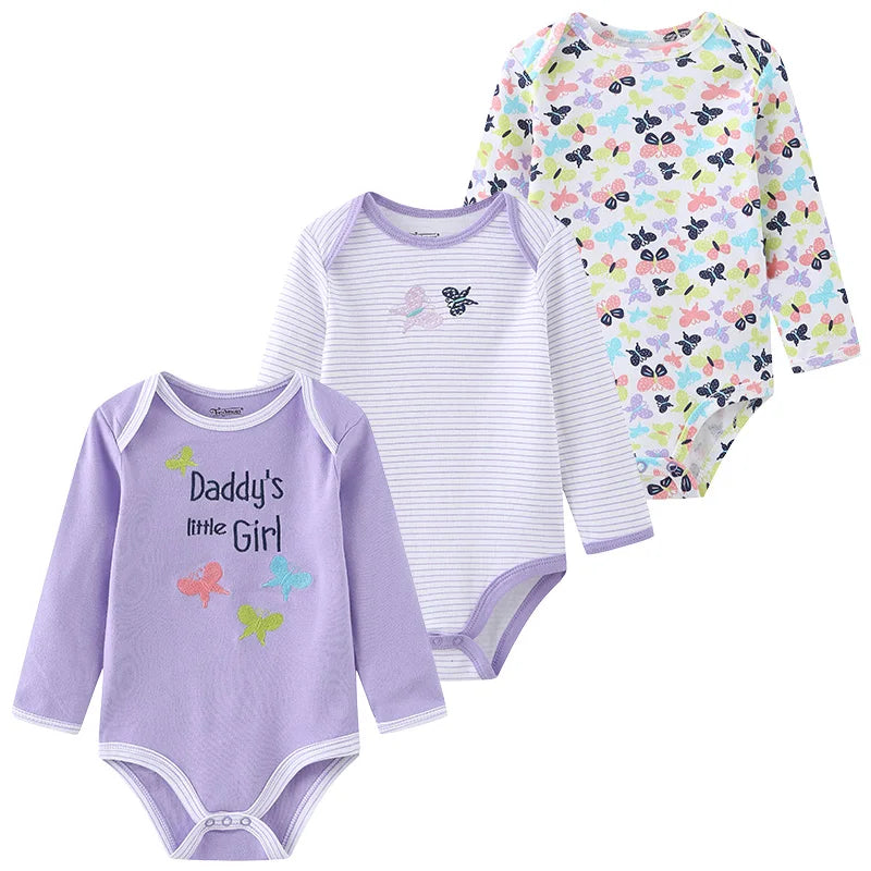 3 Unds. Body Bebé Niño Niña con Diseños o Colores Manga Larga 100% Algodón