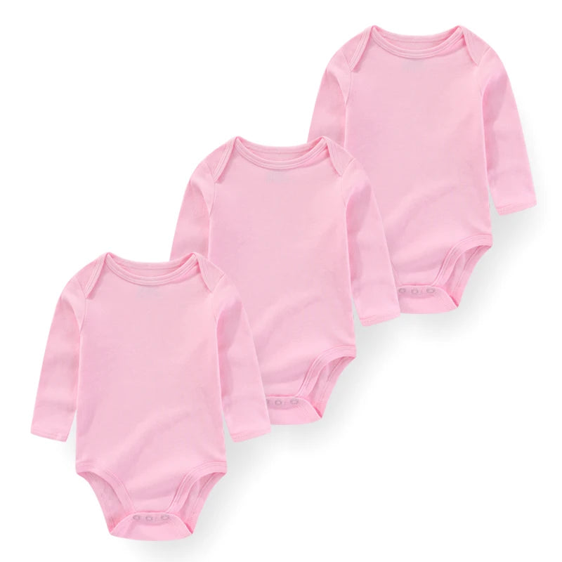 3 Unds. Body Bebé Niño Niña con Diseños o Colores Manga Larga 100% Algodón