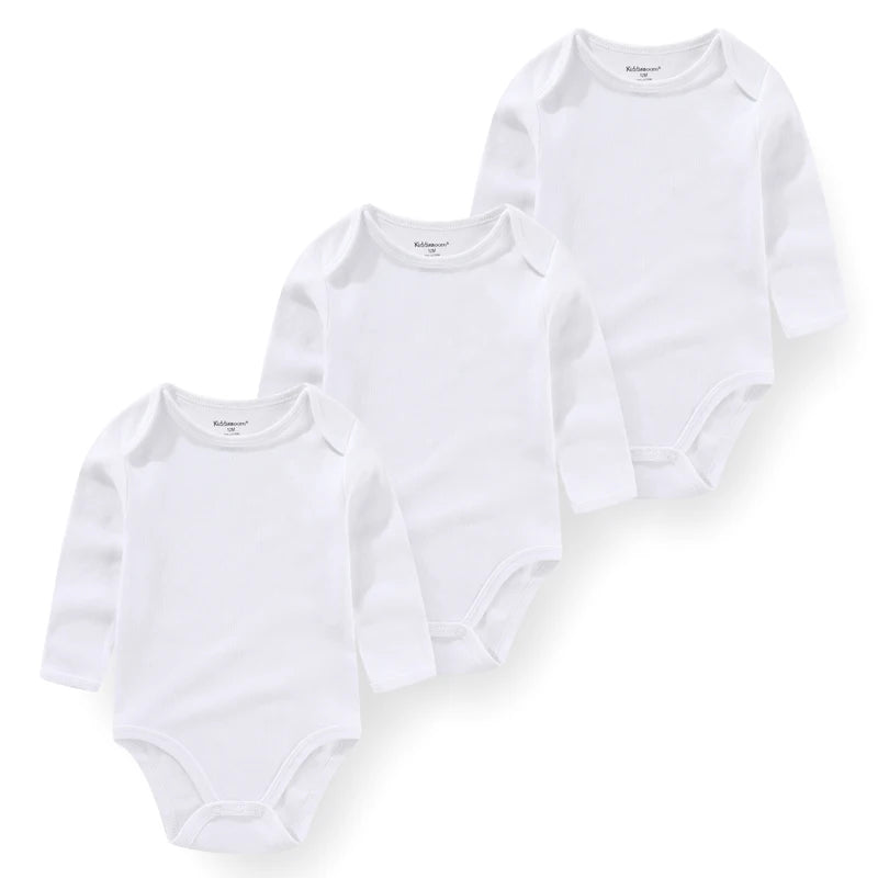 3 Unds. Body Bebé Niño Niña con Diseños o Colores Manga Larga 100% Algodón