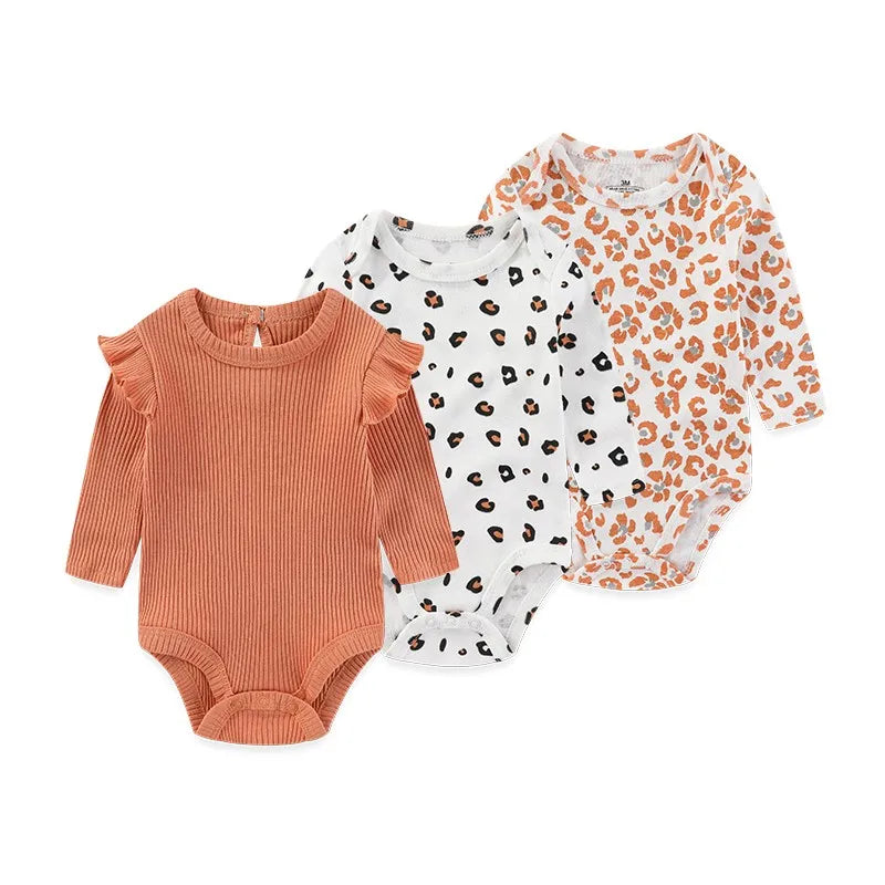 3 Unds. Body Bebé Niño Niña con Diseños o Colores Manga Larga 100% Algodón