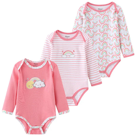 3 Unds. Body Bebé Niño Niña con Diseños o Colores Manga Larga 100% Algodón