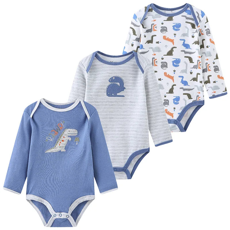 3 Unds. Body Bebé Niño Niña con Diseños o Colores Manga Larga 100% Algodón