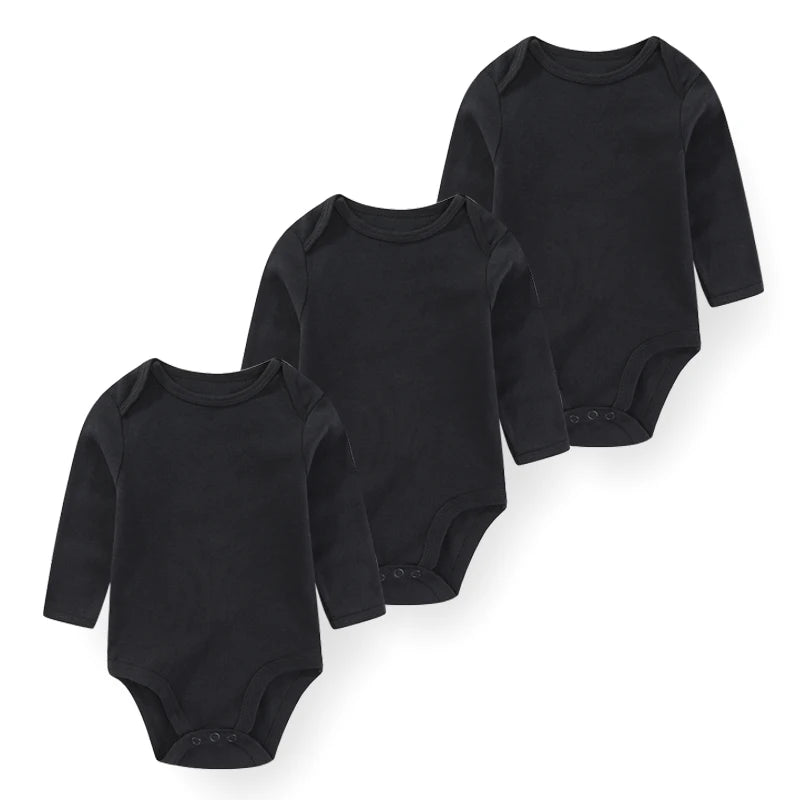 3 Unds. Body Bebé Niño Niña con Diseños o Colores Manga Larga 100% Algodón