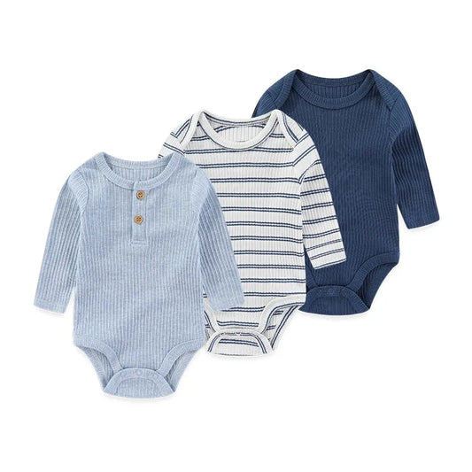 3 Unds. Body Bebé Niño Niña con Diseños o Colores Manga Larga 100% Algodón